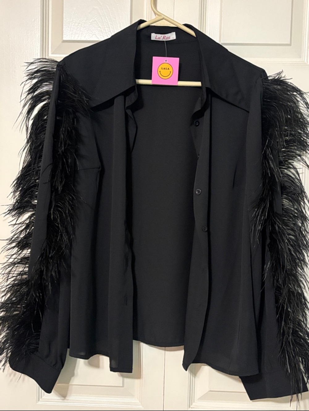 DIL Black Feather Trim Button-Up Shirt